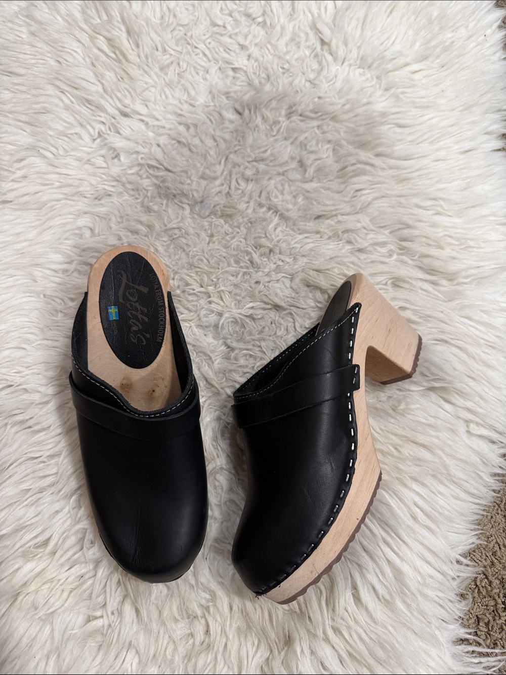Lotta From Stockholm Sweden Black Leather Swedish Clog Women Sz 38
Wooden Sole